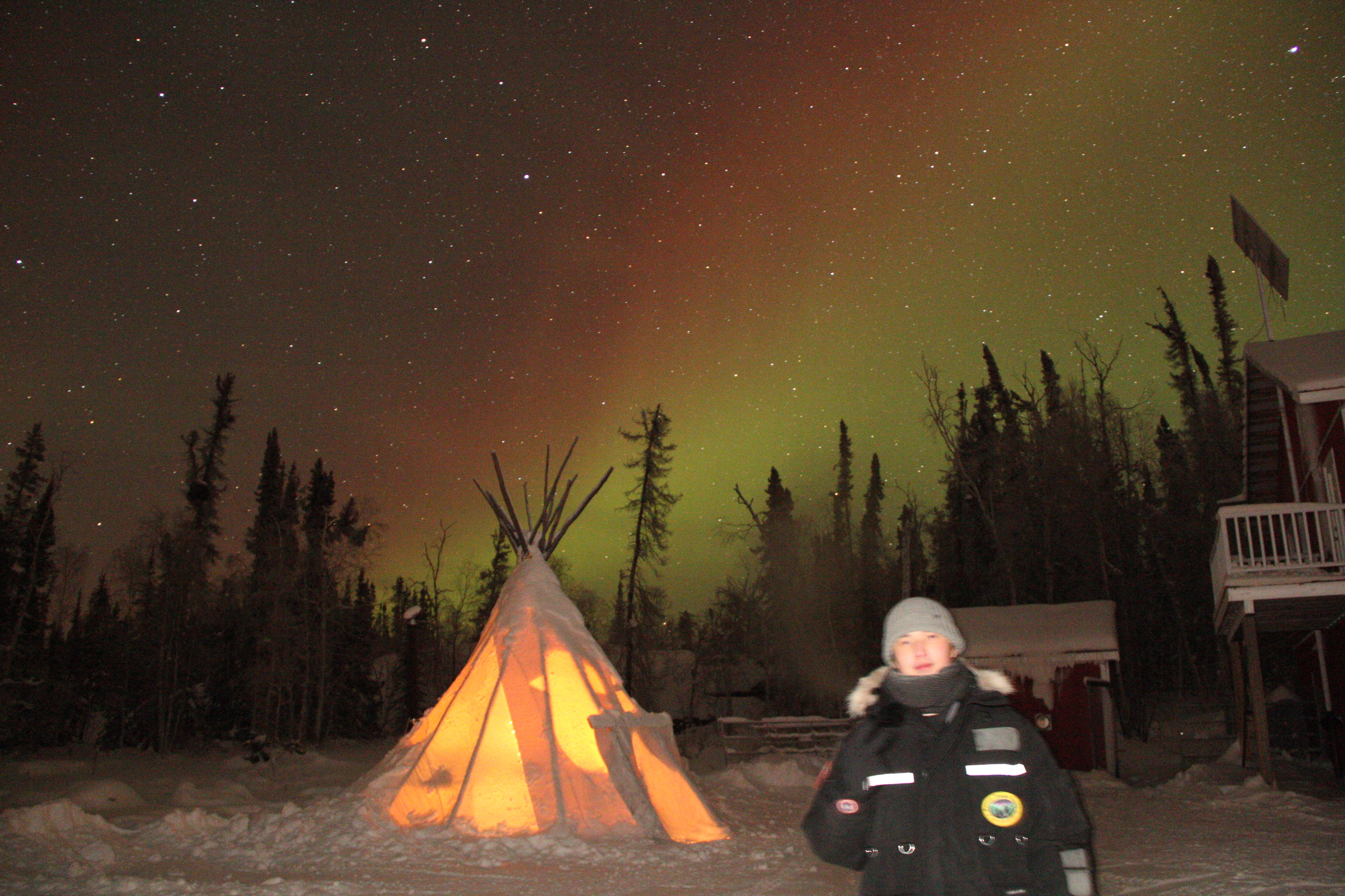 Faint colorful auroras in the sky